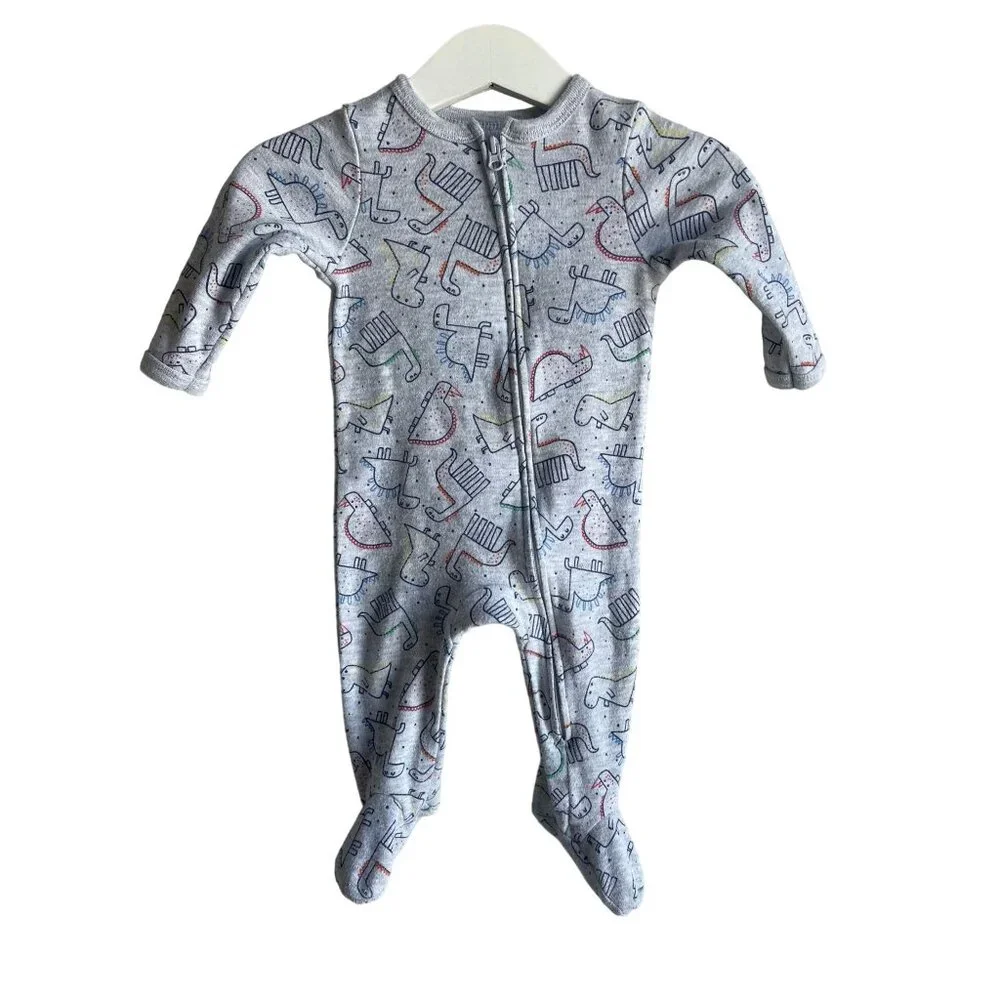 Emporio Baby 3-6M Gray Dinosaur Full Zip Footie Pajamas Comfort Cozy Sleeper